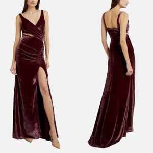 NEW Cinq a Sept PLUM Callalily GENEVIVE Cutout VELVET Ruched BOW Evening GOWN 12